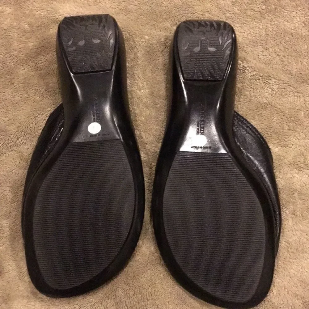 Anne Klein’s Black Leather Slip On Sandals